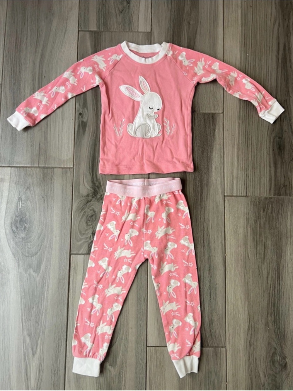Girls Pink Bunny Two-Piece Pajama Set
